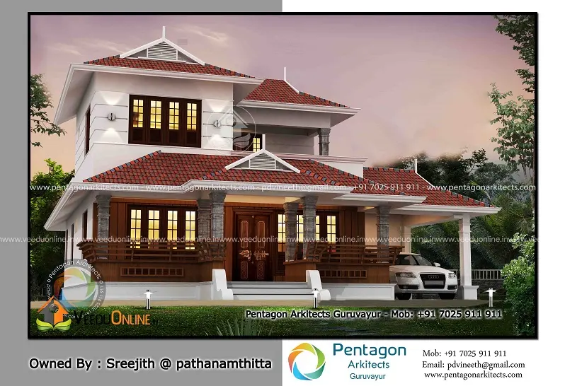 Side view of traditional Kerala double floor house