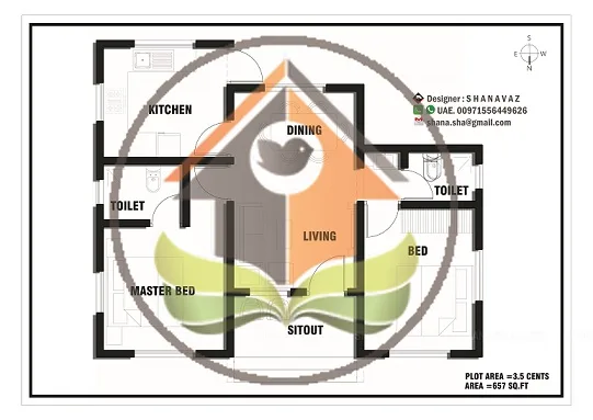 Floor plan of 657 sq ft 2 bedroom house